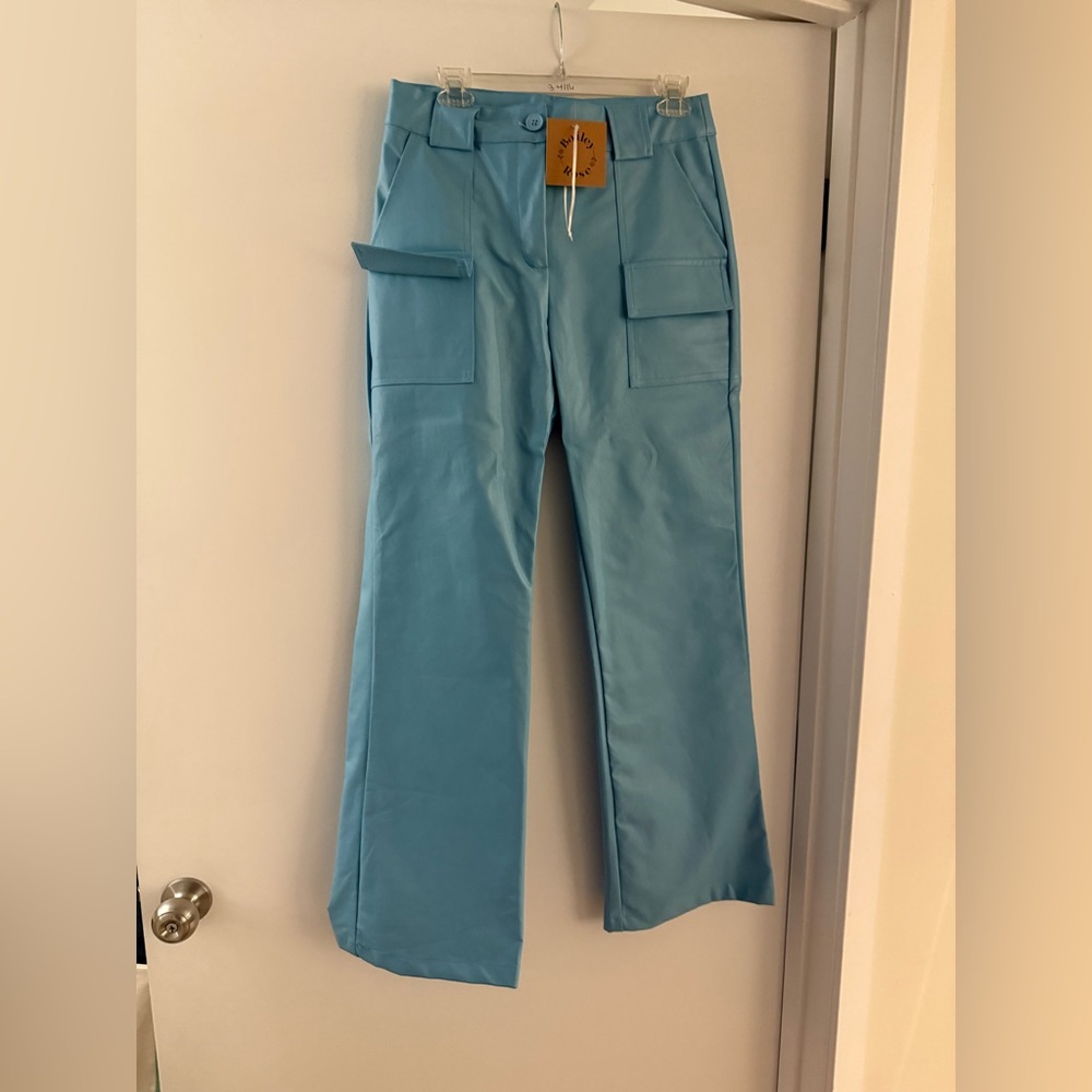 Light Blue Wide-Leg Cargo Pants